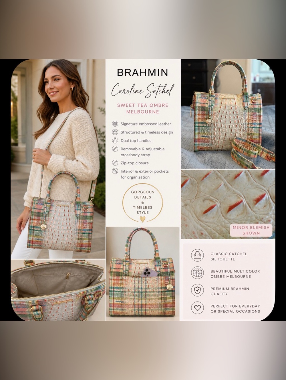 Brahmin Caroline Sweet Tea Ombre Melbourne Satchel + Strap